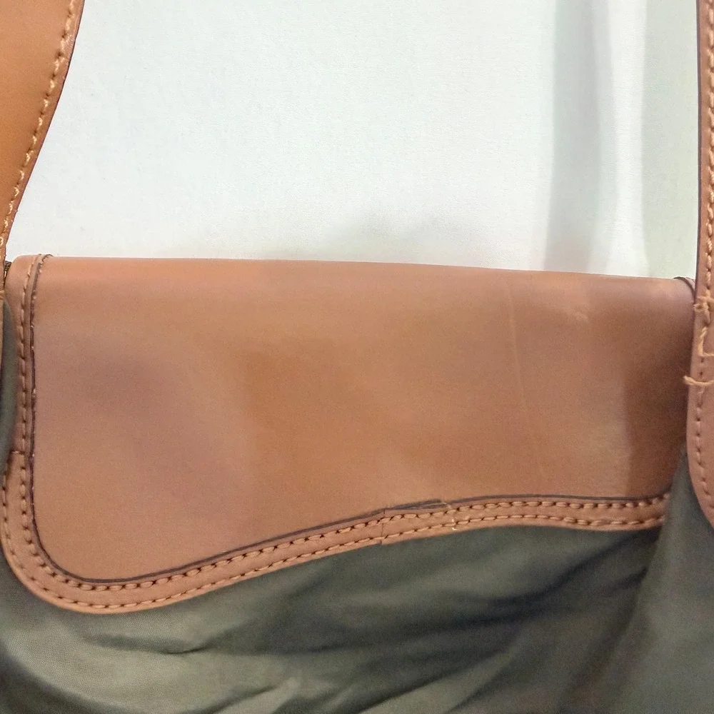 Lauren Ralph Lauren Nylon Leather Tote Shoulder Bag Olive Green RLL Equestrian - Picture 5 of 15